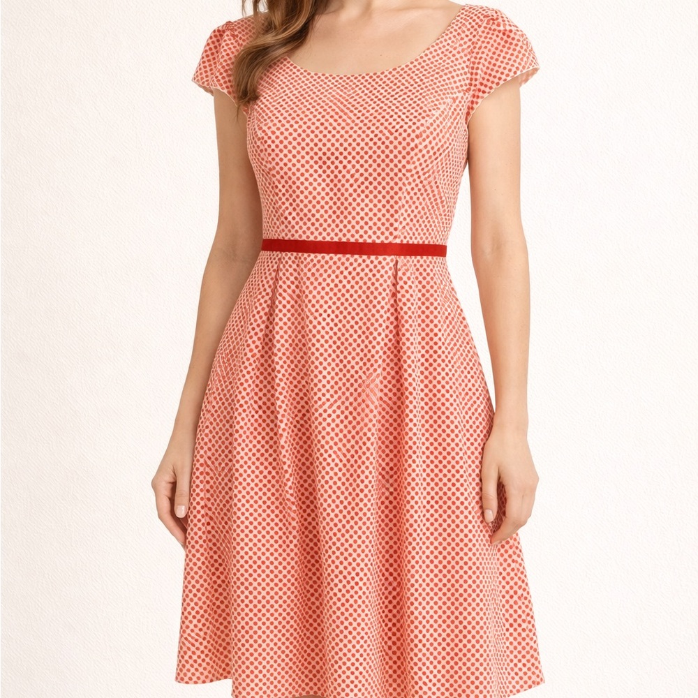 Runway Australia Coral Polka Dot Retro Cotton Mini Dress 14